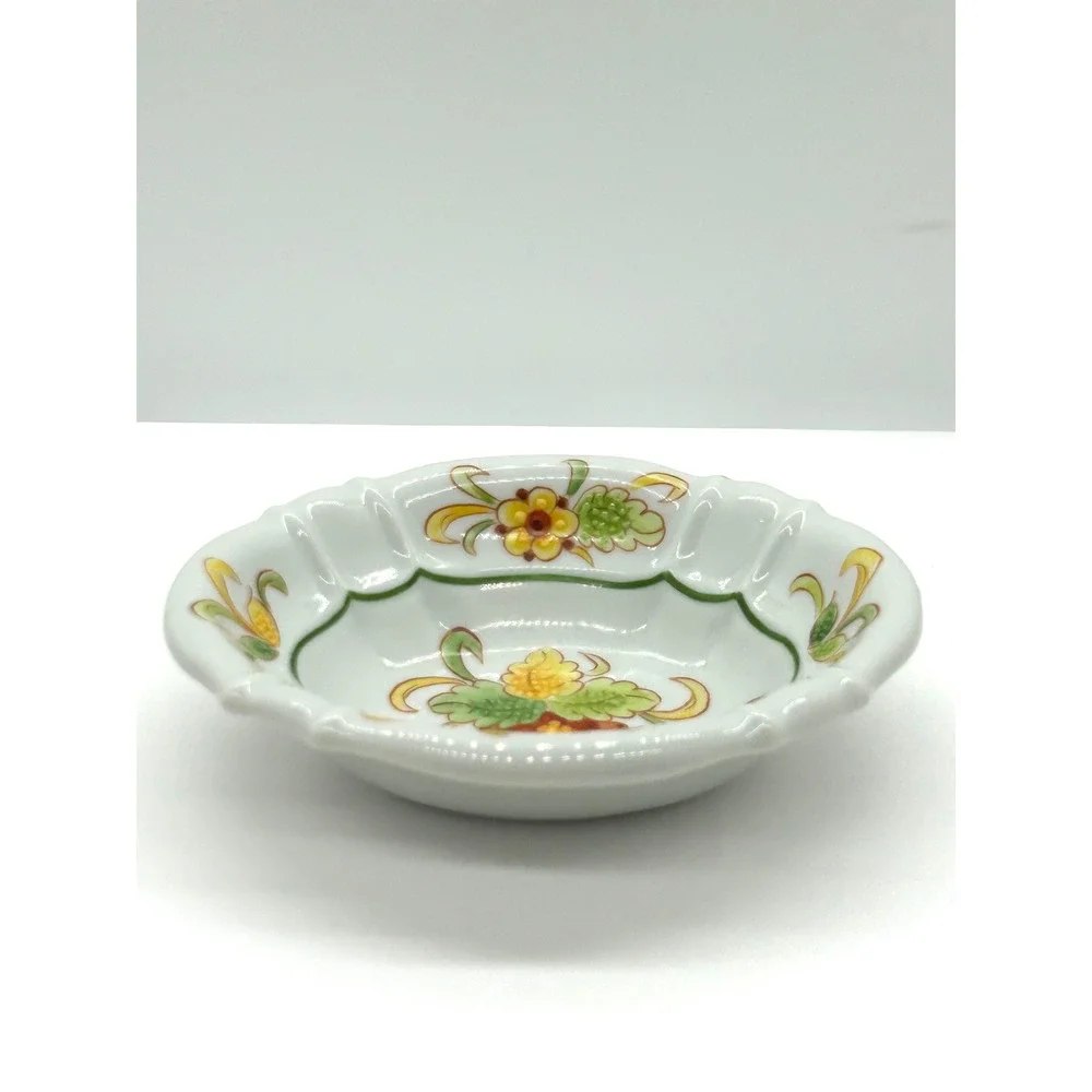 Sherle Wagner Italy Hand Painted Floral Porcelain Scalloped Soap Trinket Dish